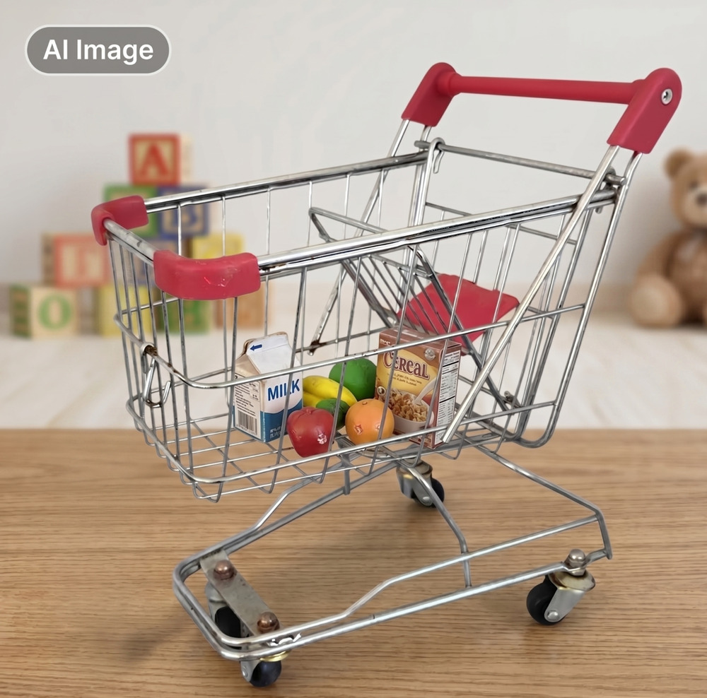 🍎🍌🛒Vintage Mini Shopping Cart Toy Metal Wire Pretend Play Grocery Cart 12"